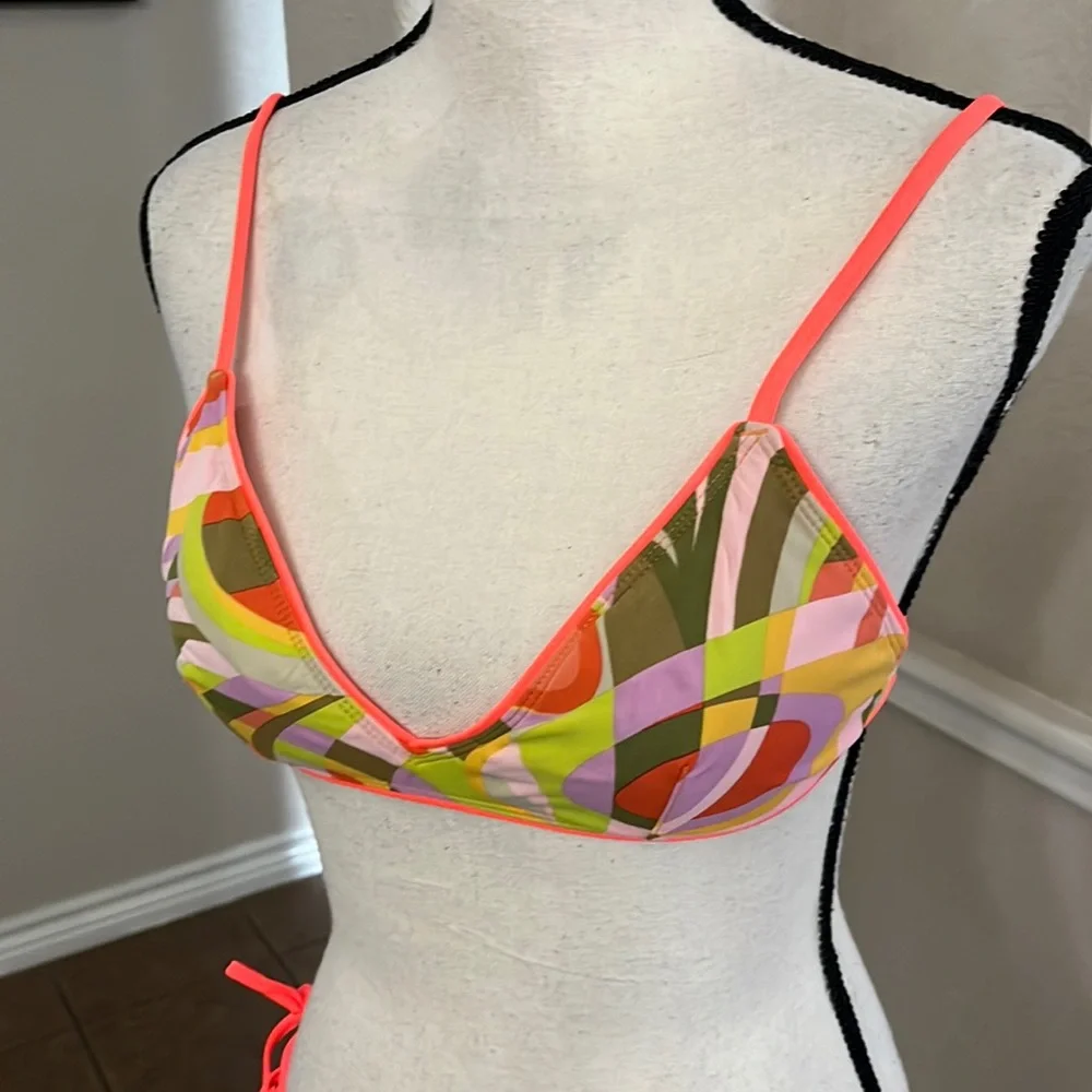J. Crew Shattered Swirl triangle bikini bright multicolored swimsuit Size XS
